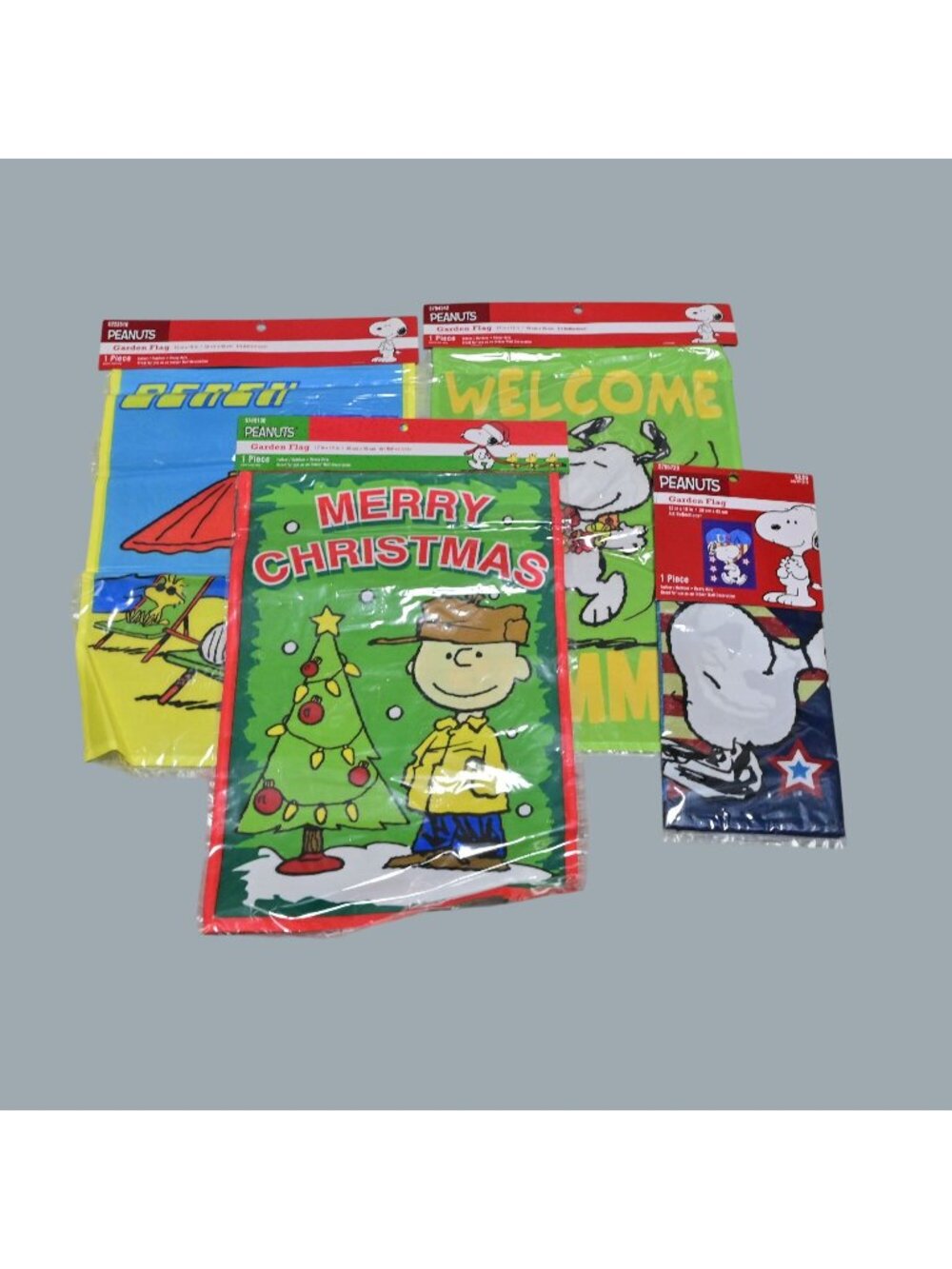 Peanuts Snoopy Garden Flag Lot of 4 Christmas Summer Welcome Patriotic New